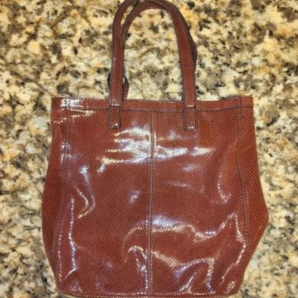 Calvin Klein Brown Snakeskin Python Print Leather Tote Handbag - Picture 2 of 3